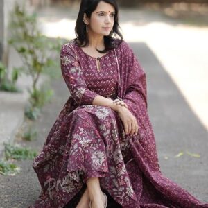 Alvami Women Anarkali Kurta and Pant Set With Dupatta